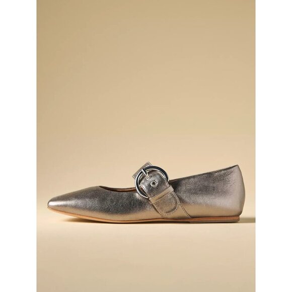 By Anthropologie Square-Toe Mary Jane Flats Metallic 41/10 - Picture 2 of 2